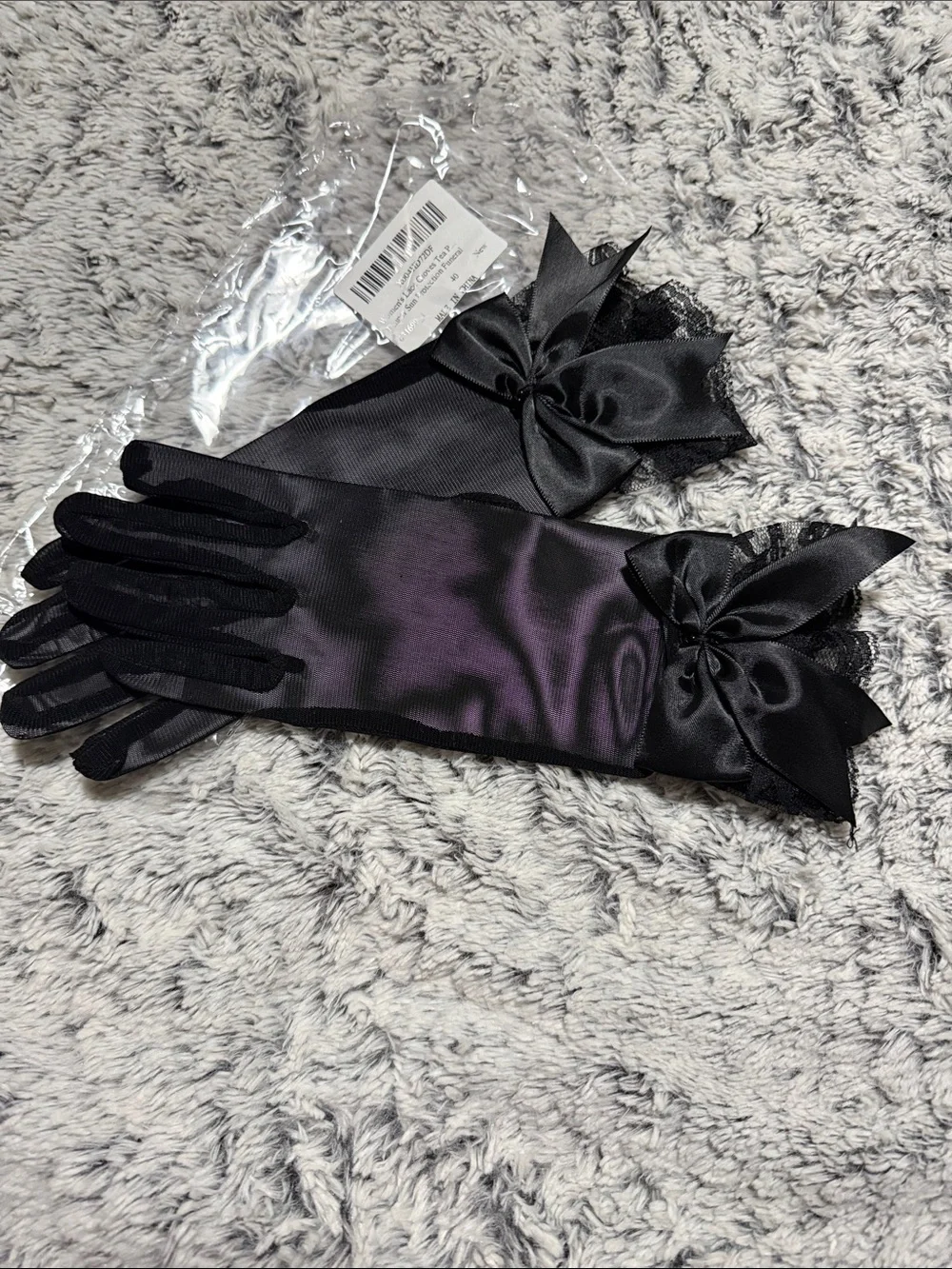 Black Satin Bow Lace Evening Gloves - Women's Accessories sheer